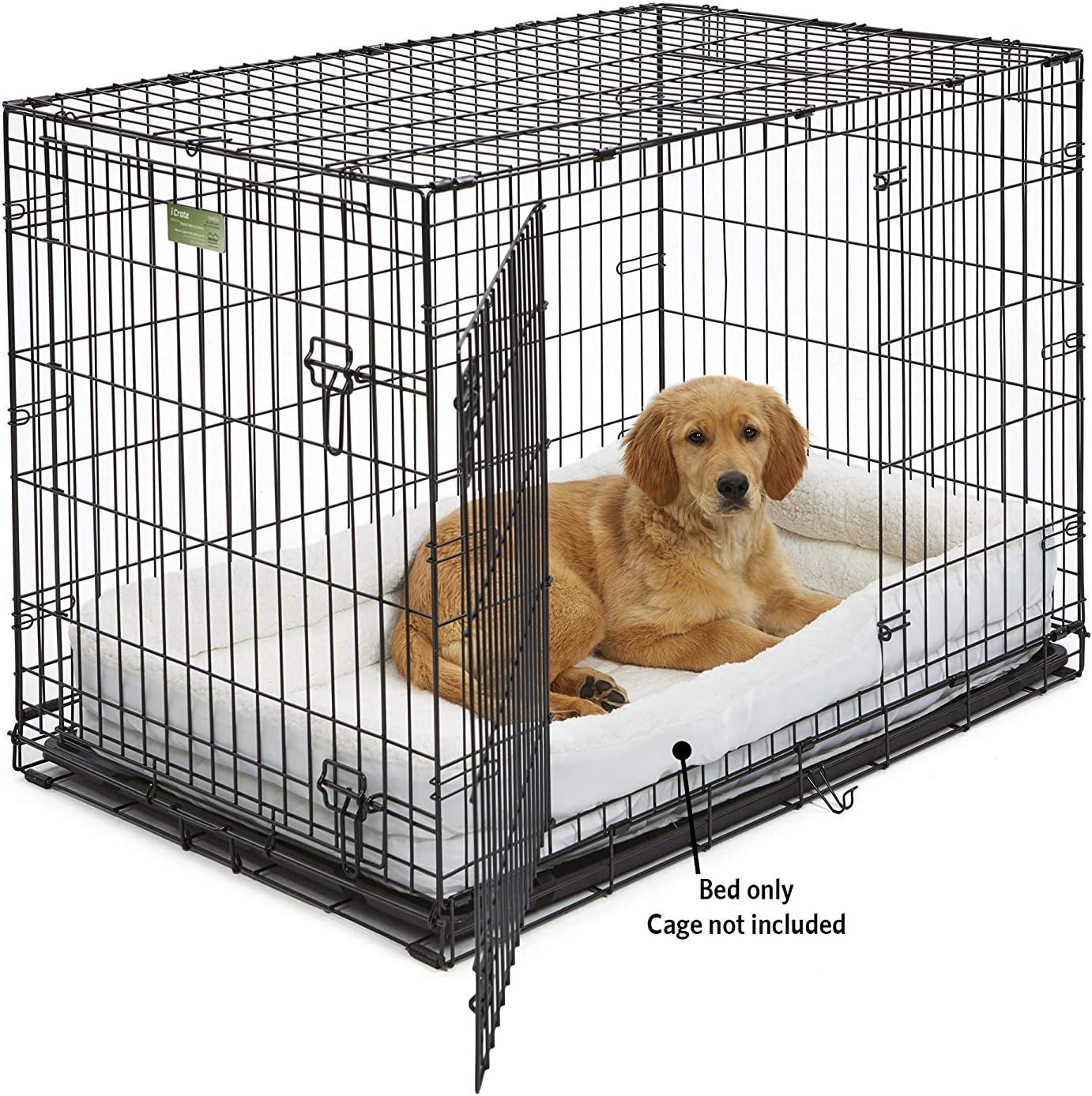 MidWest Homes for Pets Large QuietTime Double Bolster Pet Bed, White Plush 42-Inch Crate Mat with Stacked Bolsters, Machine Washable, Secure Fit with Elastic Straps