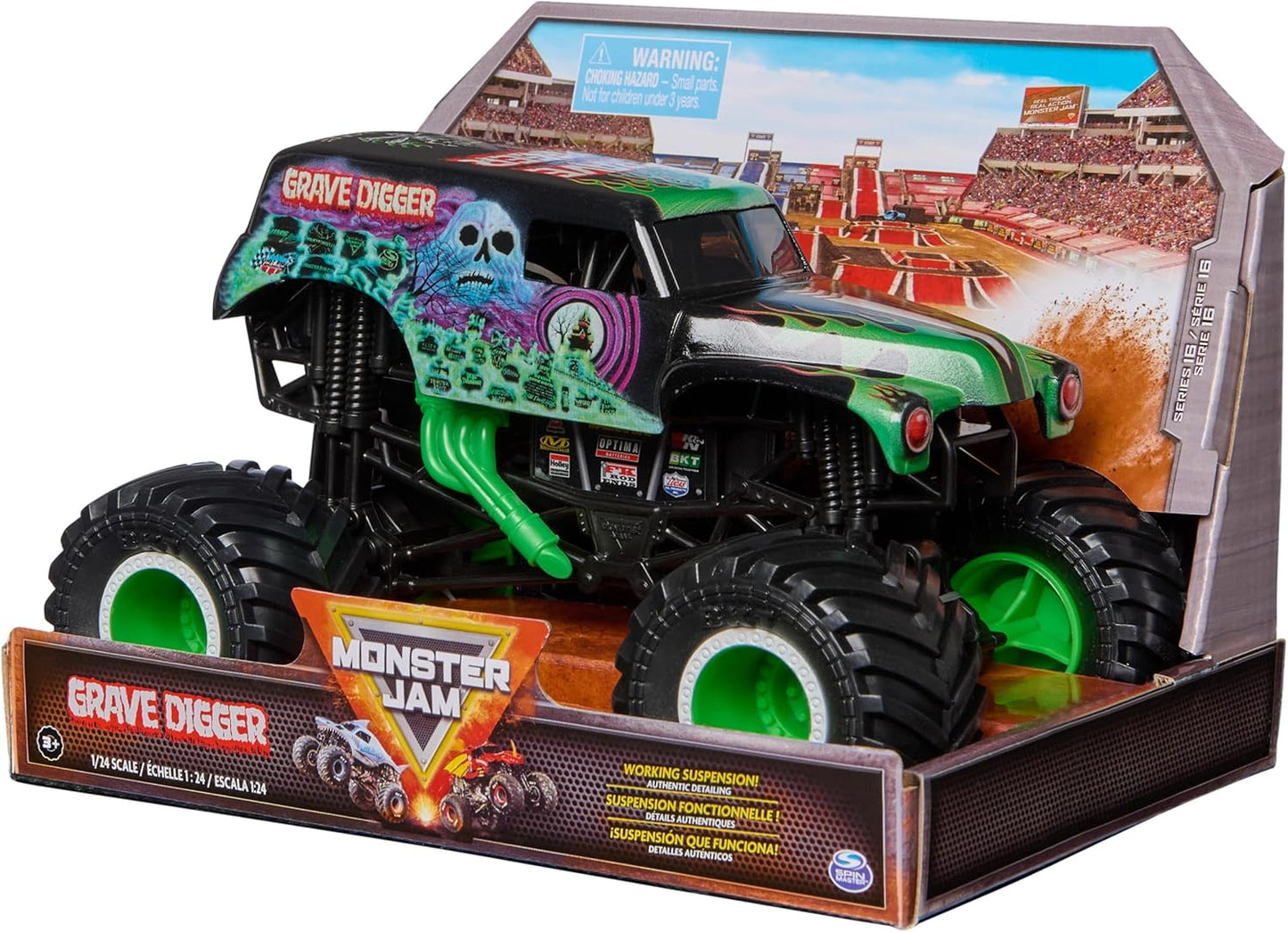 Monster Jam, Official Grave Digger Monster Truck, Collector Die-Cast Vehicle, 1:24 Scale, Kids Toys for Boys Ages 3 and up