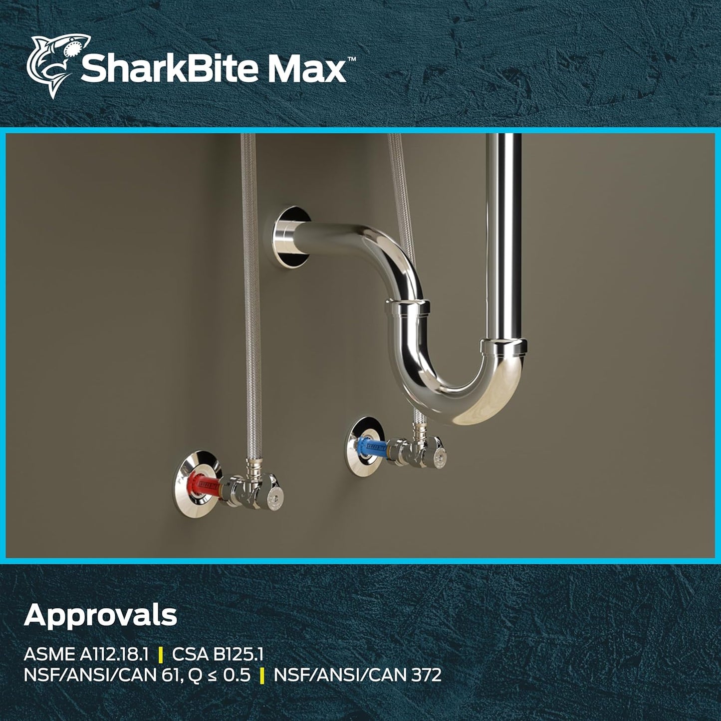 SharkBite Max 20 In. Stainless Steel Braided Faucet Connector with Angle Stop Valve, 1/2 Inch PTC x 1/2 Inch FIP, PEX Pipe, Copper, CPVC, PE-RT, HDPE, UR24657