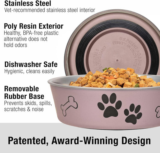 Loving Pets Bella Dog Bowls- Stainless Steel Dog & Cat Bowls - Spill Proof Dog Food Bowl, Cat Bowl, Puppy Essentials & Pet Supplies Great for Home & Travel (Small 10-20 lbs, Grape)