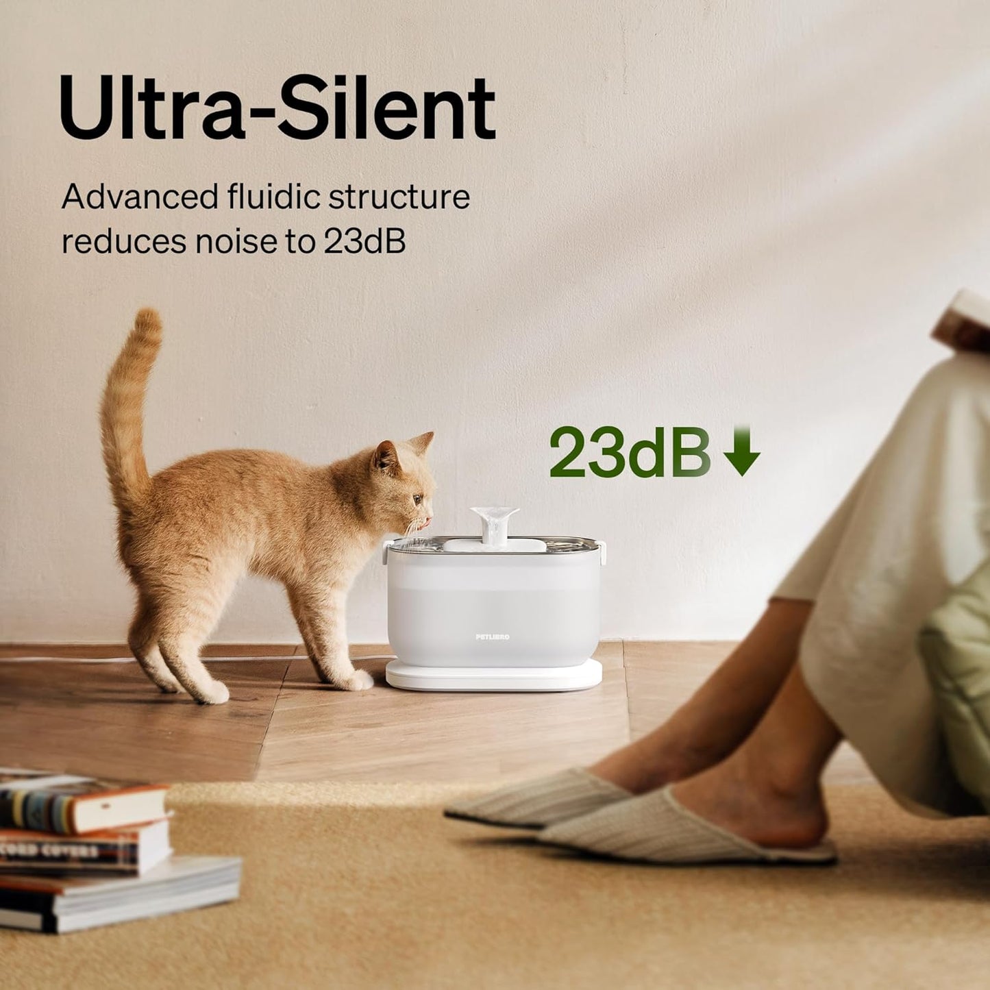 PETLIBRO Cat Water Fountain + PETLIBRO Genuine 6 Packs Filters, Cat Fountain Indoor Stainless Steel Tray, 2.5L/84oz Wireless Pump Pet Water Fountain, Cat Water Dispenser with Two Flow Modes