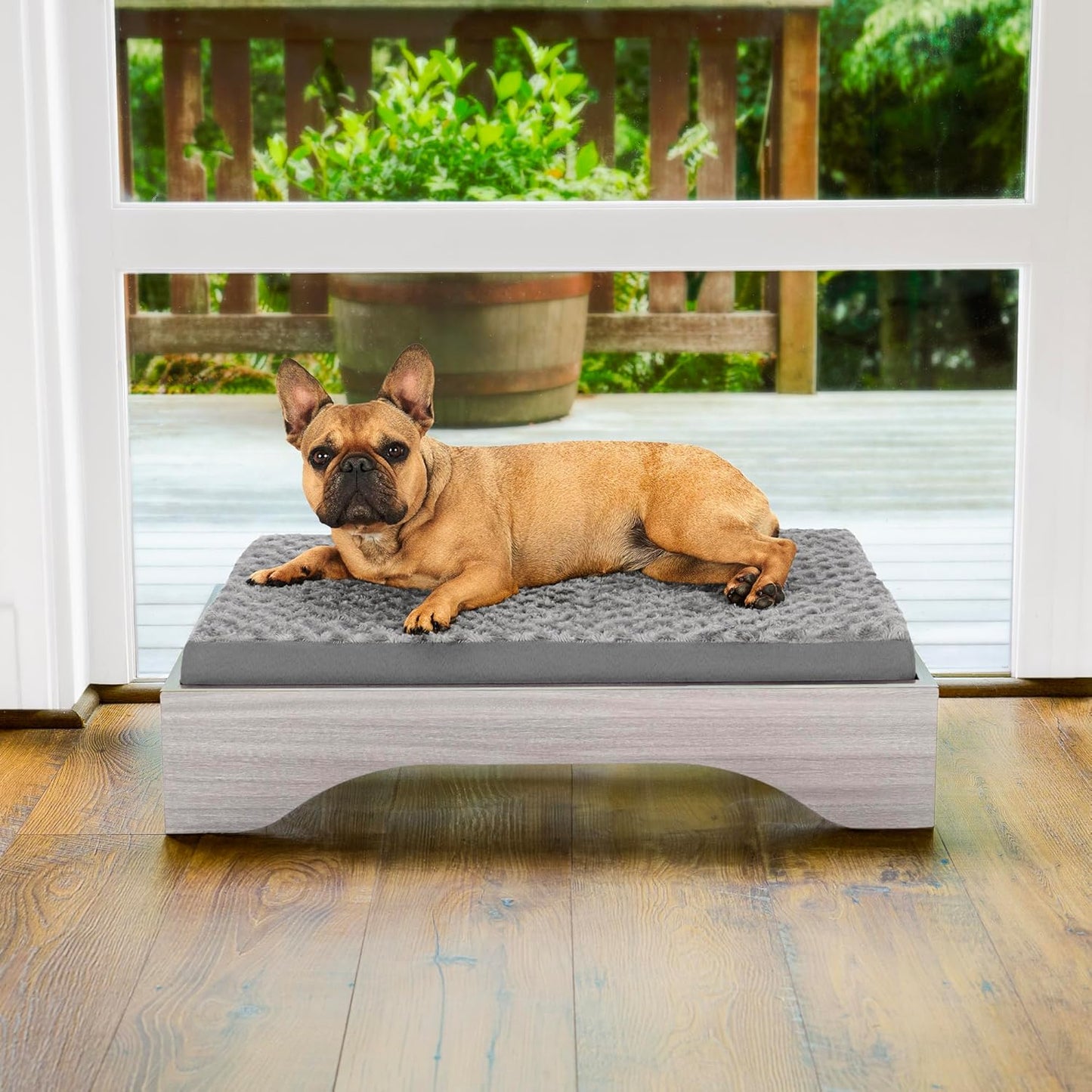FurHaven Elevated Dog Bed for Medium Dogs, Mid-Century Modern Style with Flexible Slats & Non-Slip Pads for Comfort & Airflow, Easy Assembly, Raised Pet Bed, Medium, Light Gray
