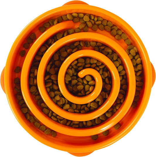 Outward Hound Slow Feeder Dog Bowl & Interactive Puzzle, Large/Regular, Orange