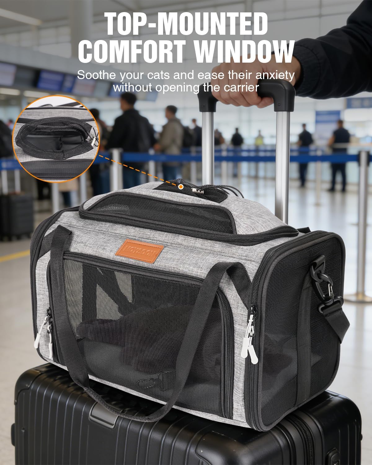 PETUX Top and Side Expandable Pet Carrier for Small Pets Up to 10 lb - 17 x 11 x 9.5 in, Underseat, Soft-Sided Airline Approved Cat Dog Carrier, with Safety Buckle and Anti-Scratch Mesh - Grey