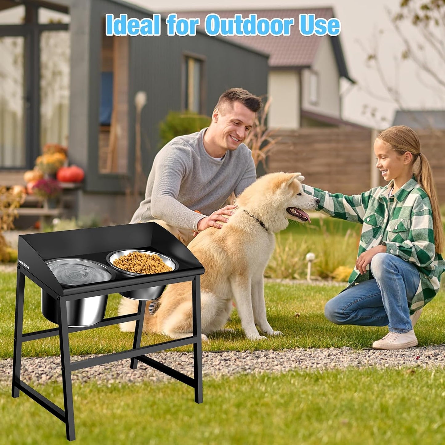 Elevated Dog Bowls Large Breed, 15" Tall No Spill Tilted Water Bowl for Dogs with Stand, Full Metal & Stainless Steel Raised Dog Bowl Design for Indoor and Outdoor Use
