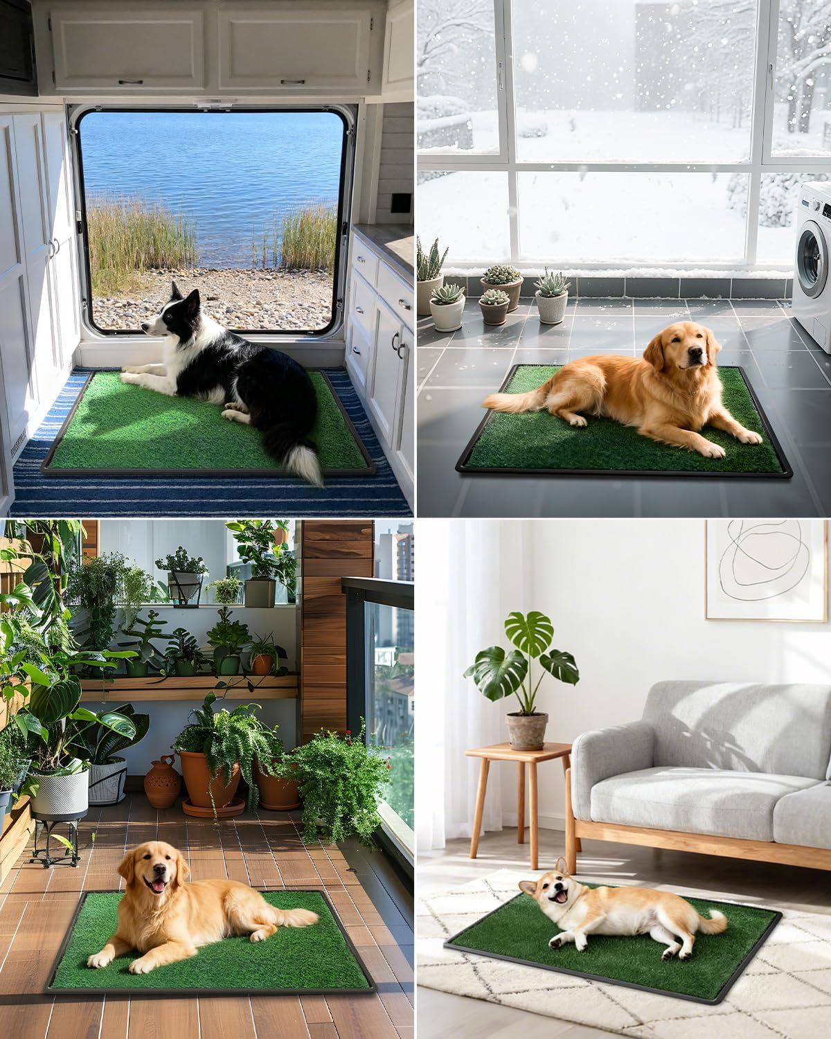 Dog Grass Mat with Tray, 34"x23" Artificial Grass Pee Pads for Dogs Turf Toilet, Reusable Potty Pads for Dogs with 6 Disposable Urine Mats, Indoor/Outdoor Toilet Training EVA Waterproof Base XL