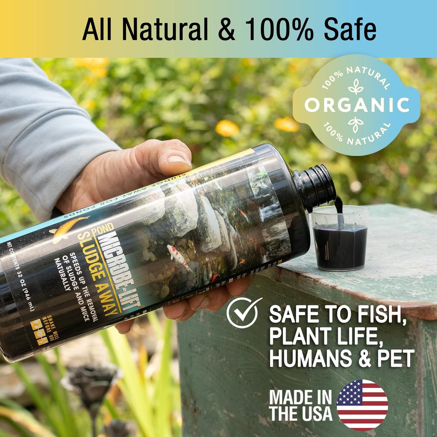 MICROBE-LIFT Sludge-Away Pond and Outdoor Water Garden Sludge Remover, Safe for Live Koi Fish, Plant Life, and Décor (32 Ounces)