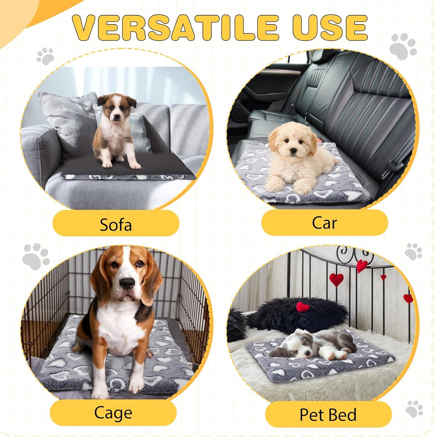 VitalCozy 3 Pcs Waterproof Reversible Dog Crate Pad Warm and Cool Dog Cats Bed Mat for Crates Sleeping Mat Cozy Heart Pattern Pet Bed for Puppy Cat Puppy Kitten Cushion Carrier, Grey(18"x14"x1.6")