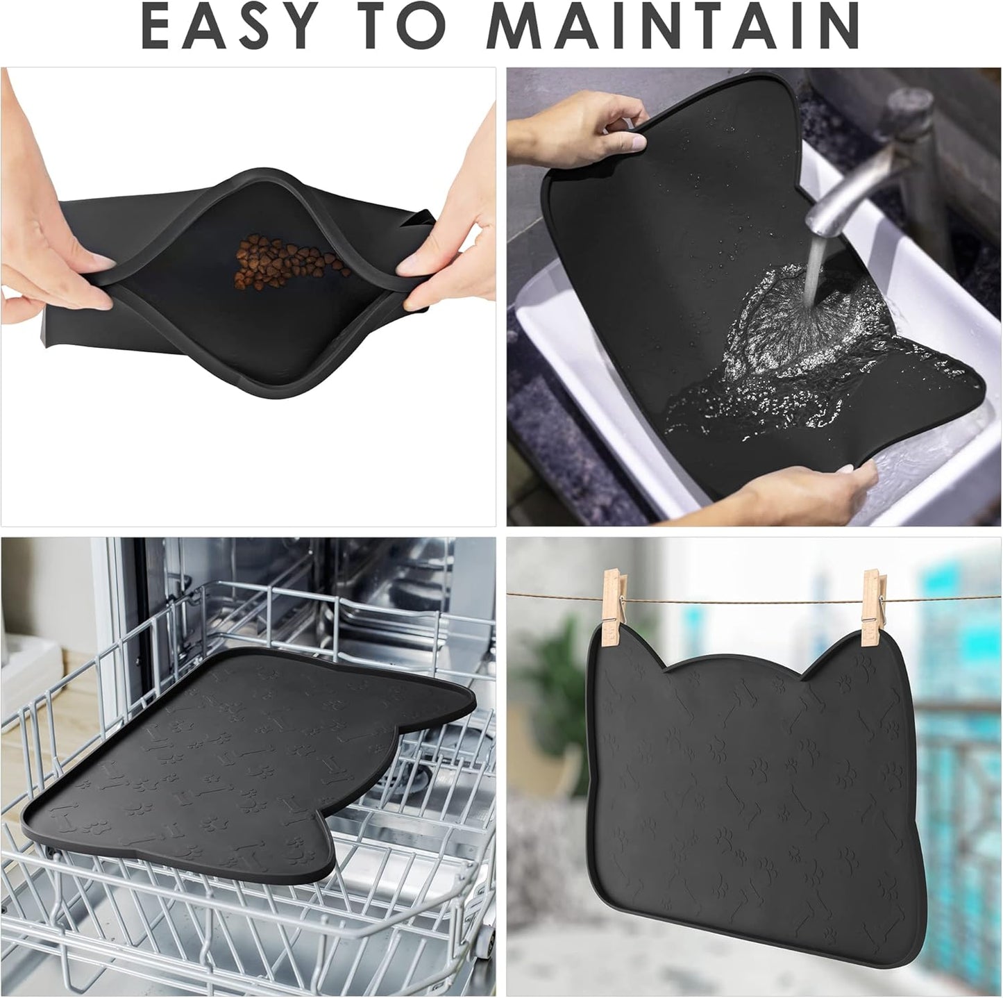 IYYI Cat Food Mat, Silicone Dog Bowl Mat for Food and Water, Waterproof Non Slip Pet Feeding Mat, Raised Edge Dog Food Tray to Stop Food Spills and Water Messes on Floor (Teal+M)