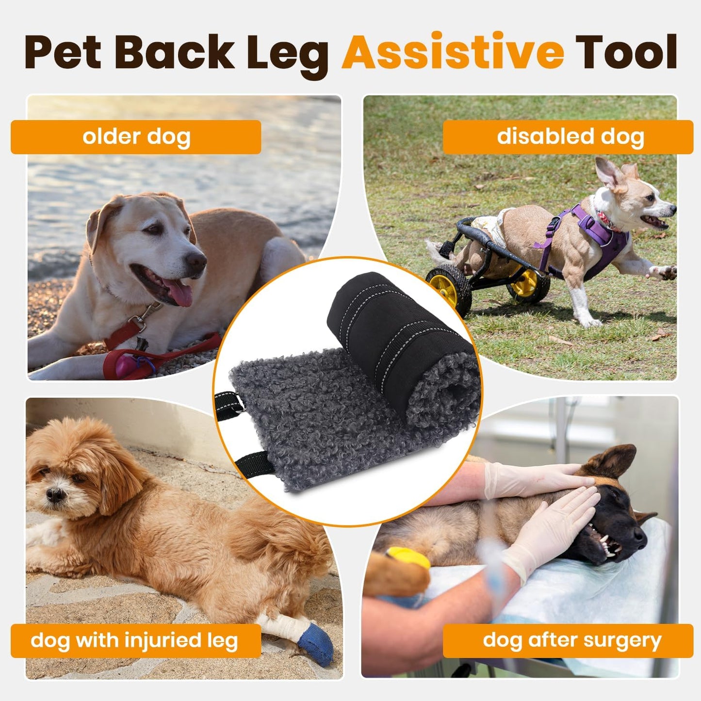 Portable Dog Lift Harness, Thickened Lambswool Dog Lift Harness for Hind Leg, Hip Support Harness Helps Elderly, Injured, After Surgery (Medium)