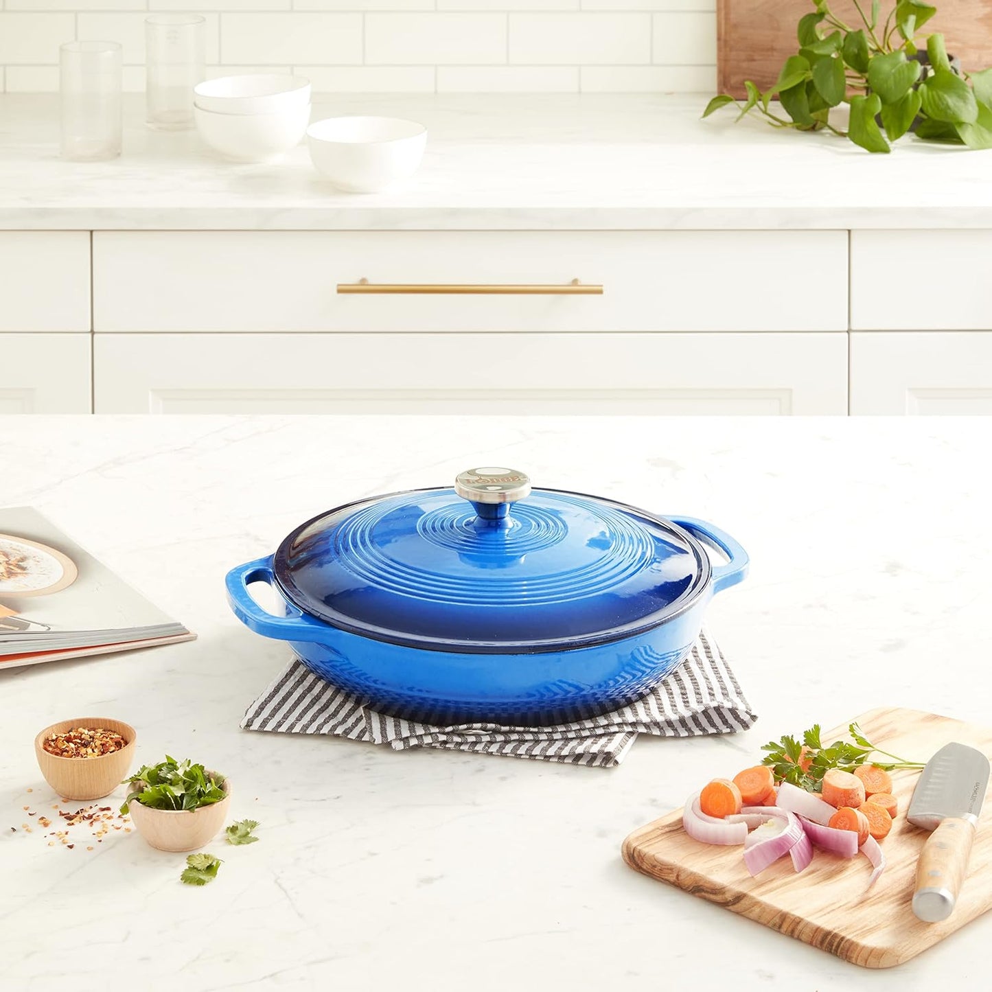 Lodge Essential Enamel Braiser - Refrigerator- & Oven-Safe up to 500° F - Heat-Retaining, Induction-Safe & PFAS-Free Enamel Cookware - 3.5 Quart, Caribbean Blue
