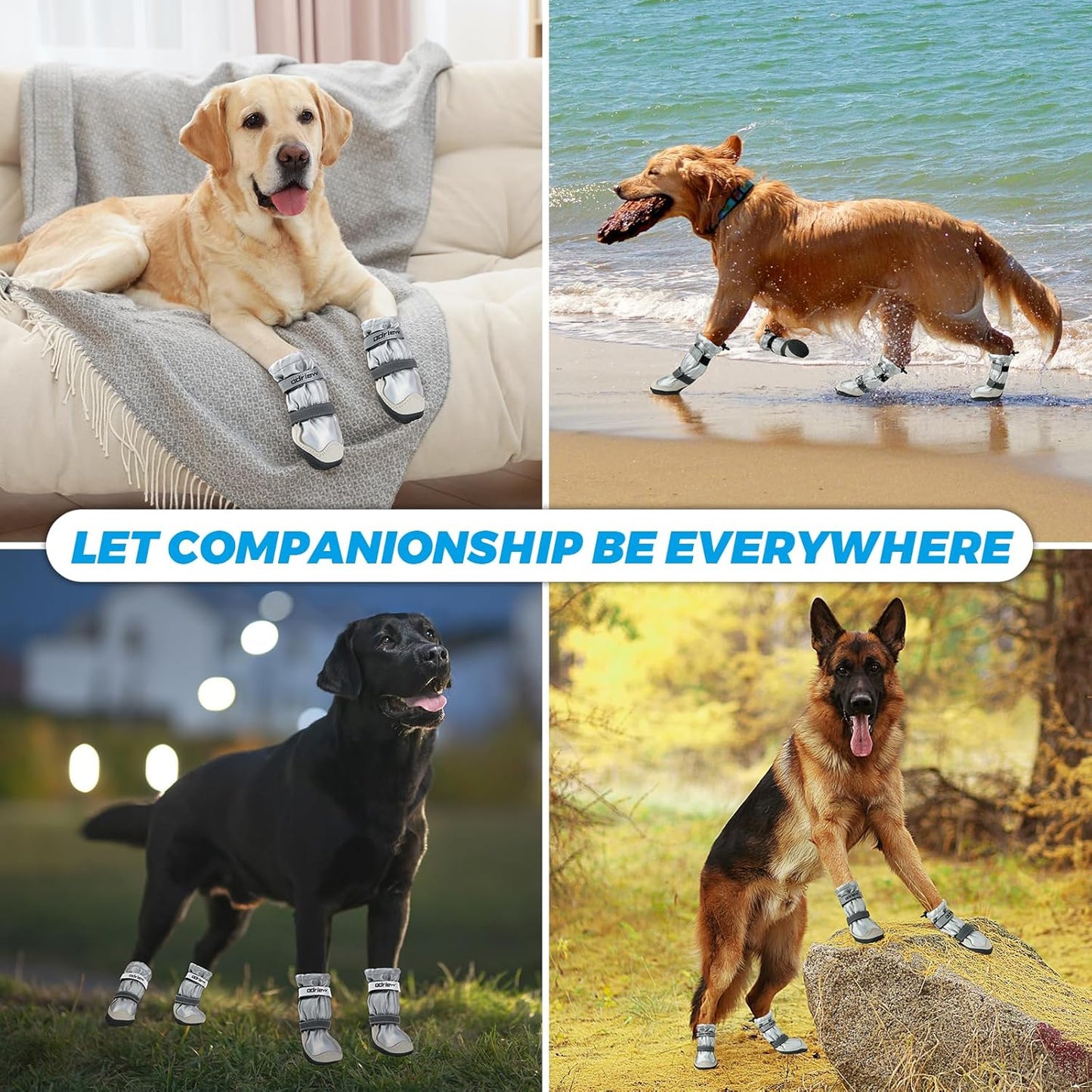 Dog Shoes Large Size Dogs, 4PCS Waterproof Dog Booties-Dog Boots & Paw Protectors, Medium Shoes for Dogs with Reflective Strip, Anti-Slip Sole for Rain, Snow and Summer Hiking. (7)