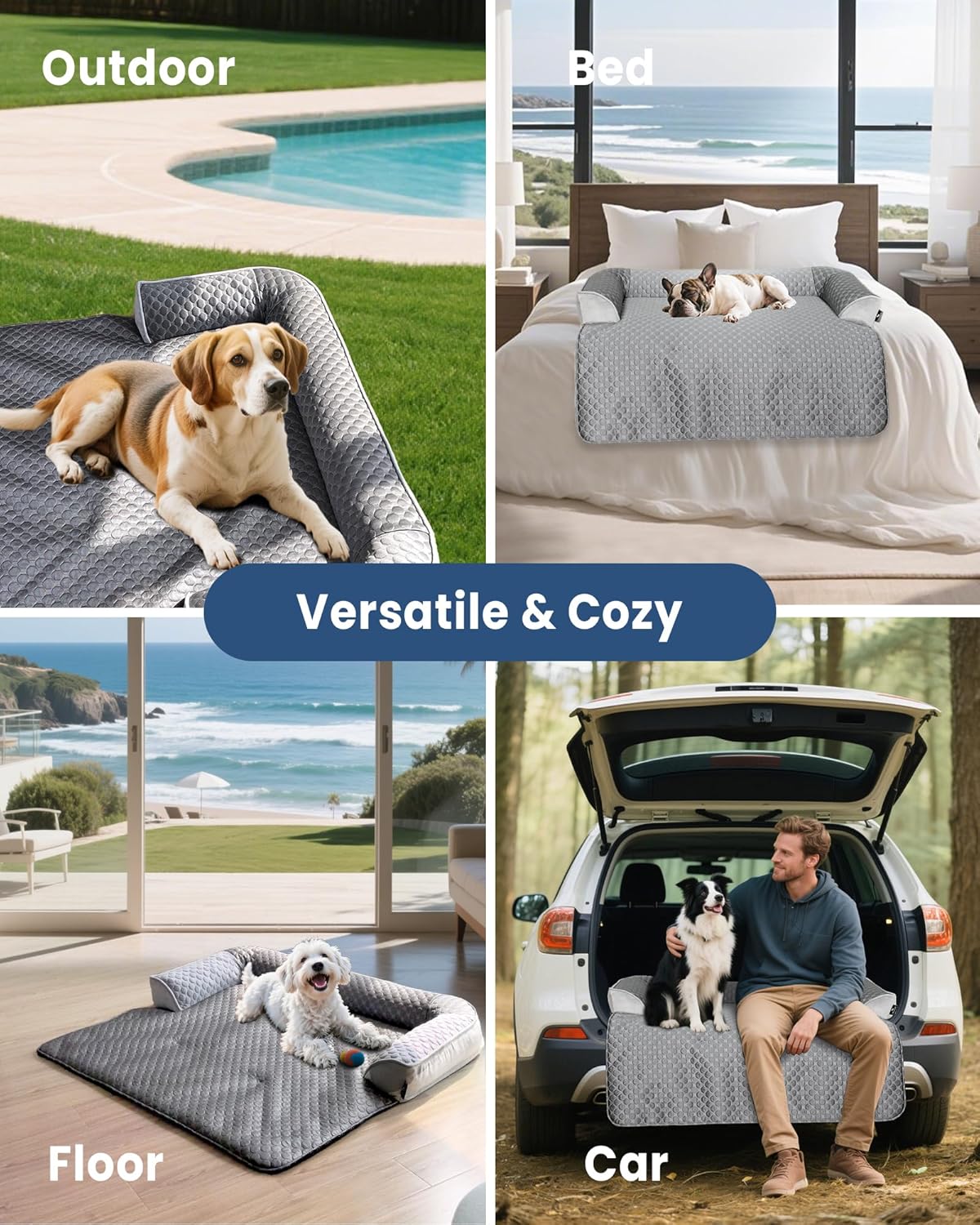 Cooling Mat for Dogs, Self Cooling Dog Bed with Sides, Orthopedic Pet Sofa Bed with Removable Washable Cover for Couch Crate Floor Car, Durable & Non-Gel, 41 x 37 inch, Grey