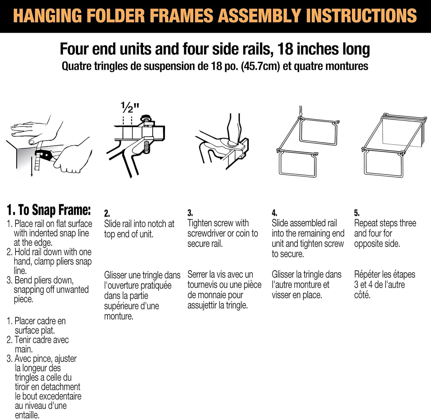 Officemate Hanging File Frame, Letter Size, Adjustable 14 to 18-Inches, 2 Count (Pack of 1),Silver, 91990