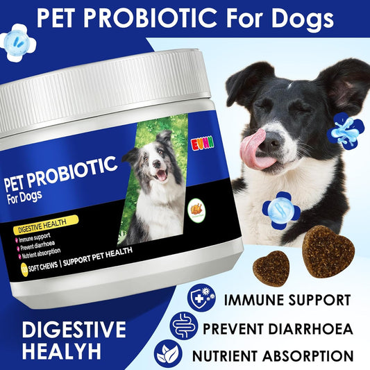 Probiotics for Dogs with Digestive Enzymes & Prebiotics - Diarrhoea Relief, Gut Health Support, Immune & Anti-Itch Function, Chicken Flavor, 120 Chews
