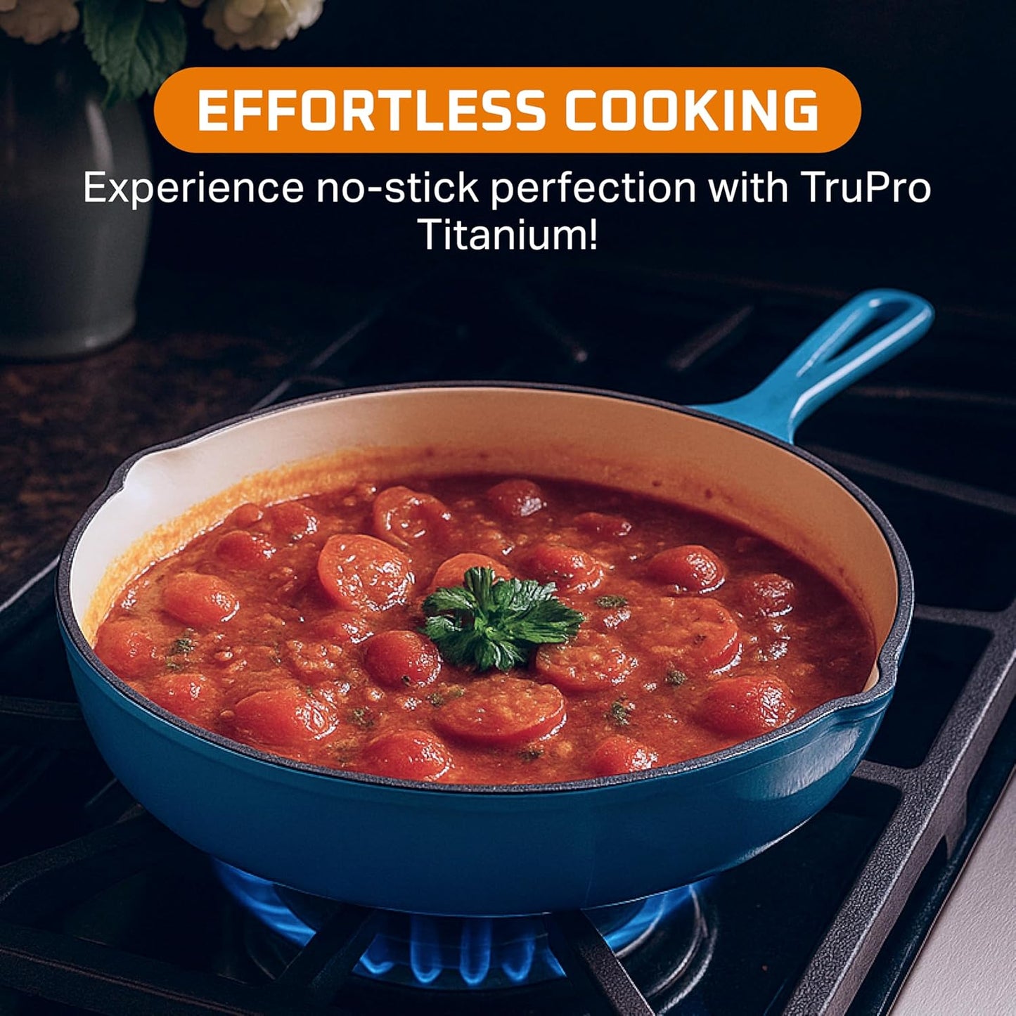 Bruntmor Enameled Cast Iron Frying Pan Set - 8" 10" 12" Blue Enamel Nonstick Skillets with Tempered Glass Lid - Oven Safe Egg and Grill Pan Set for Cooking, Searing, and Frying