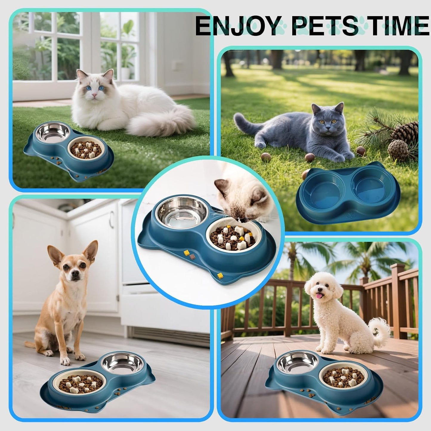 Slow Feeder Dog Bowls & Cat Bowls, AKEISHE 3-in-1 Stainless Steel Pet Food Dish with Non-Slip Base, Fun Maze Design to Prevent Bloating, Choking & Overeating for Fast Eaters