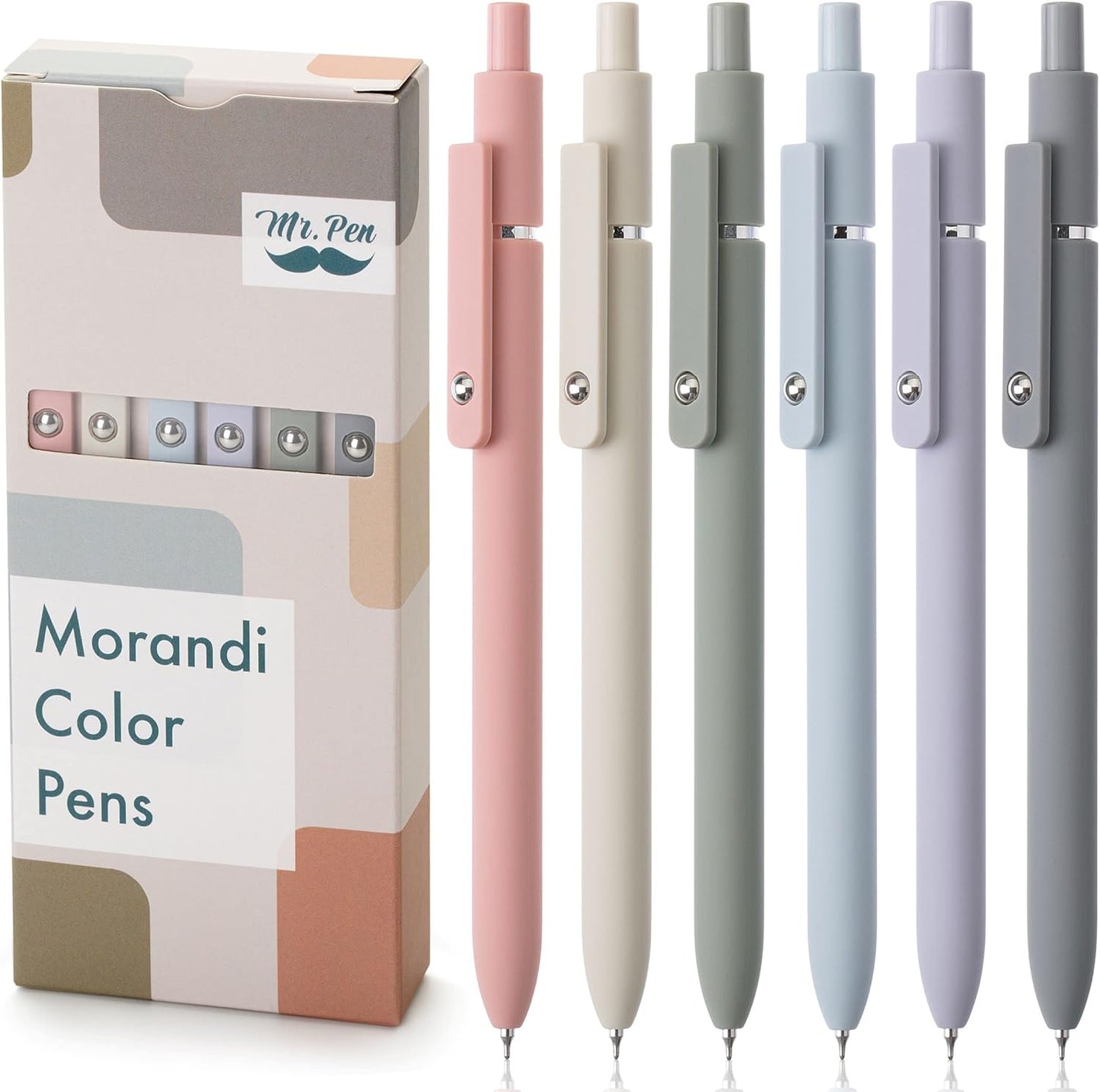 Mr. Pen - Retractable Fine Point Gel Pens, 6 Pack, Morandi Barrels, Fast Dry Black Ink, 0.5 mm Cute Aesthetic Pens for Journaling