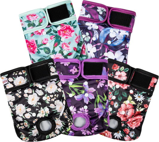 Washable Reusable Female Dog Diapers(5 Pack) Small Medium Large Doggie Puppy & Doggy Dog Diaper, Period Panties in Heat Small