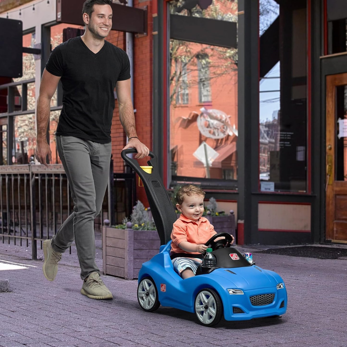 Step2 Whisper Ride Cruiser Kids Push Car, Ride On Toy, Stroller Substitute, Includes Seat Belt & Horn, Made of Durable Plastic, Max Weight 50 lbs., For Toddlers 1.5-4 Years Old, Blue