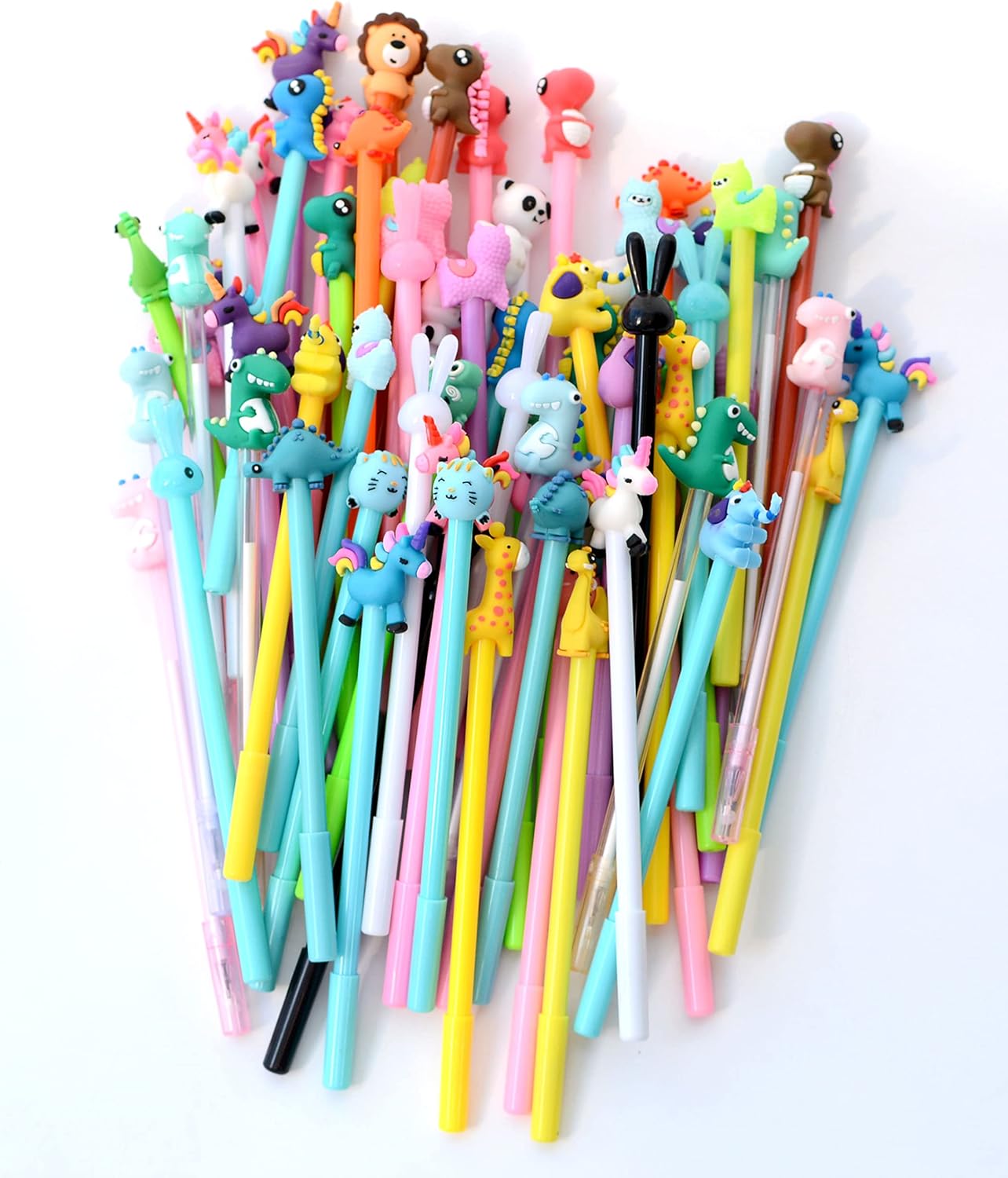 YYaaloa 70pcs Cute Novelty Gel Ink Pens Cartoon Animal 0.5 mm Black Ink Pens Bulk for Kids Office Supplies Christmas Party Gifts