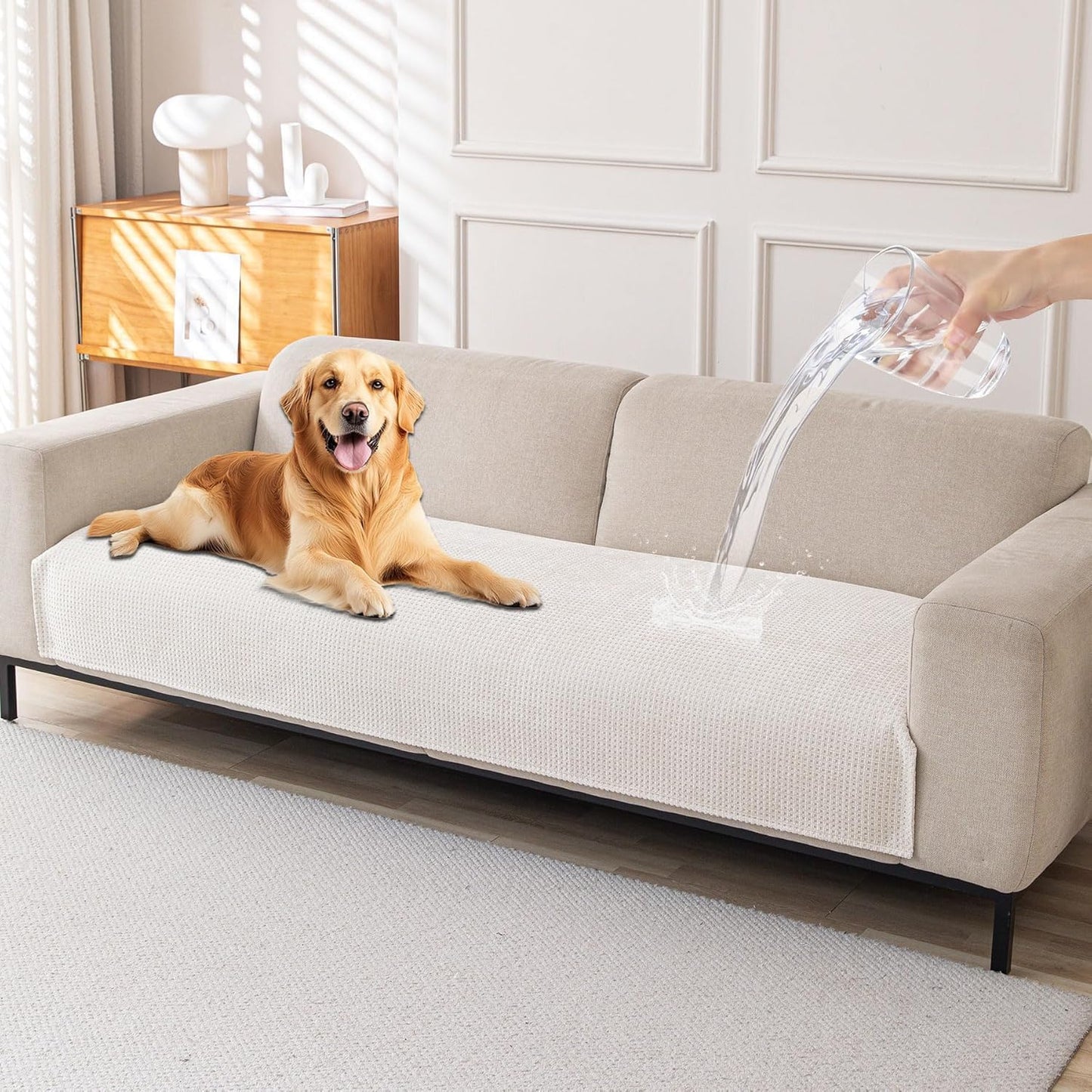 Waterproof Couch Cover & Sofa Cover, Couch Covers for Sofa Washable Non-Slip, Soft Dog Bed Protector for Sectional, Loveseat, Living Room, Car & RV Furniture (Khaki, 23"x23" 2 Pack)