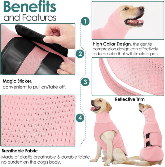 AOFITEE Dog Anxiety Vest, Dog Anxiety Calming Hoodie, Pet Thunder Jacket Calming Shirt for Fireworks, Thunder, Travel, Separation, Noise Block & Ear Protection Recovery