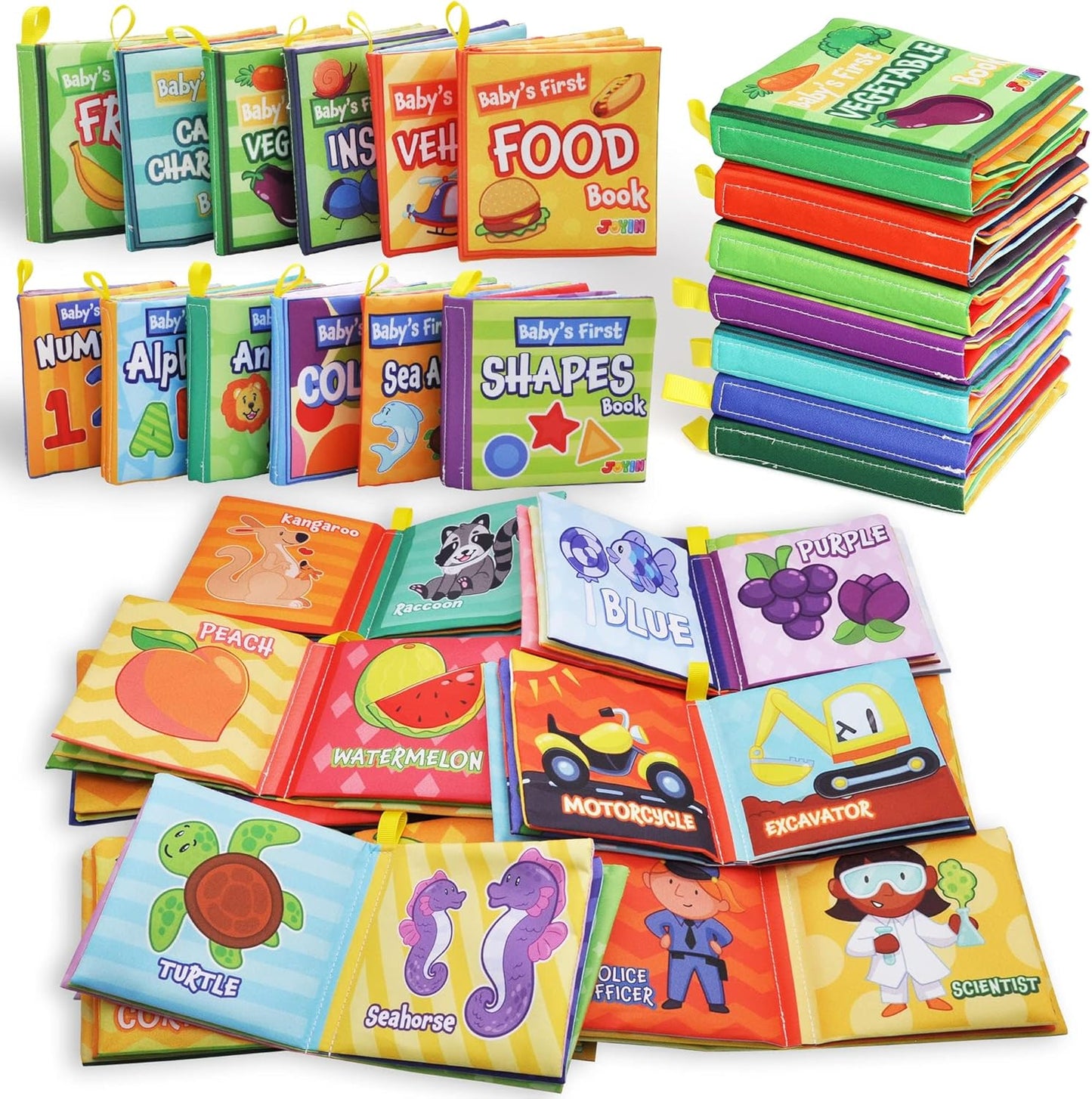 JOYIN 12 Pcs Bath Books, Nontoxic Fabric Soft Crinkly Cloth Books, Waterproof, Bathtub Pool and Early Education First Toys for Infant Newborn Baby Toddlers Kids Birthday Easter Gifts