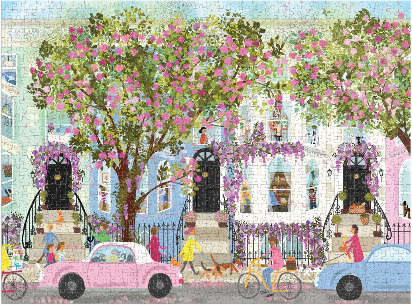 Galison Spring Terrace β 1000 Piece Joy Laforme Puzzle Featuring a Magnolia Filled Neighborhood Day On A Spring Day