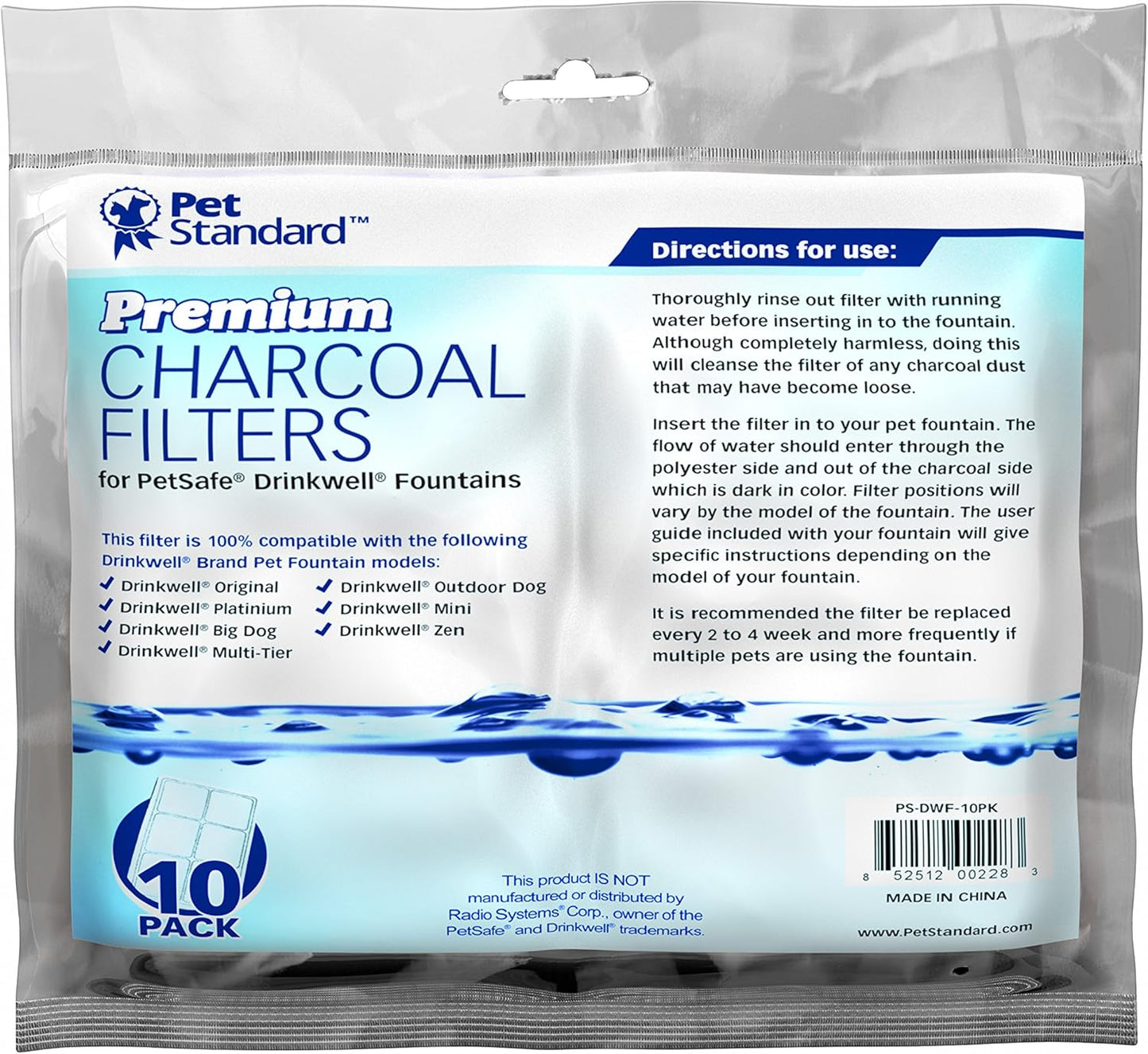 Premium Charcoal Filters for PetSafe Drinkwell Fountains, Pack of 10