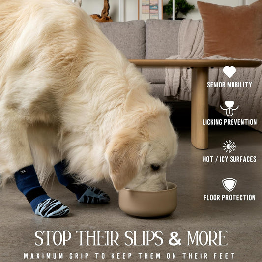 DOK TigerToes Premium Non-Slip Dog Socks for Hardwood Floors - Extra-Thick Grip that Works Even When Twisted - Prevents Licking, Slipping, and Great for Dog Paw Protection (Breezy Blue, Large)