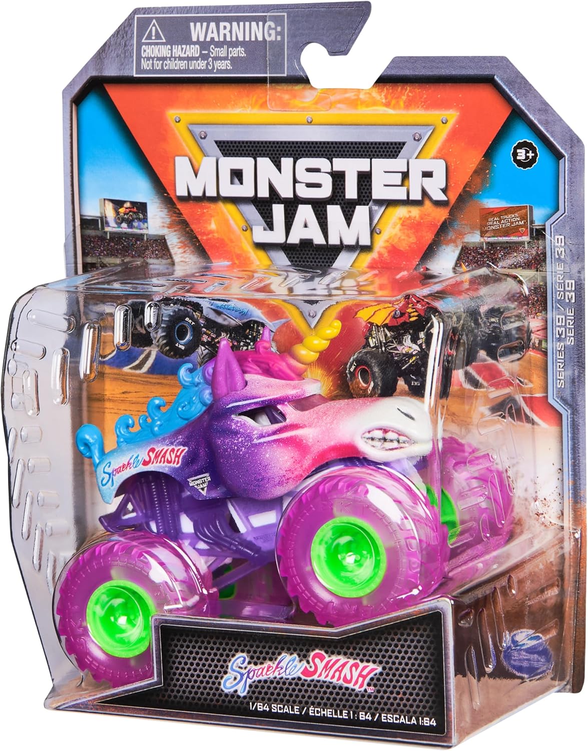 Monster Jam, Official Sparkle Smash Monster Truck, Die-Cast Vehicle, 1:64 Scale, Kids Toys for Boys Ages 3 and up