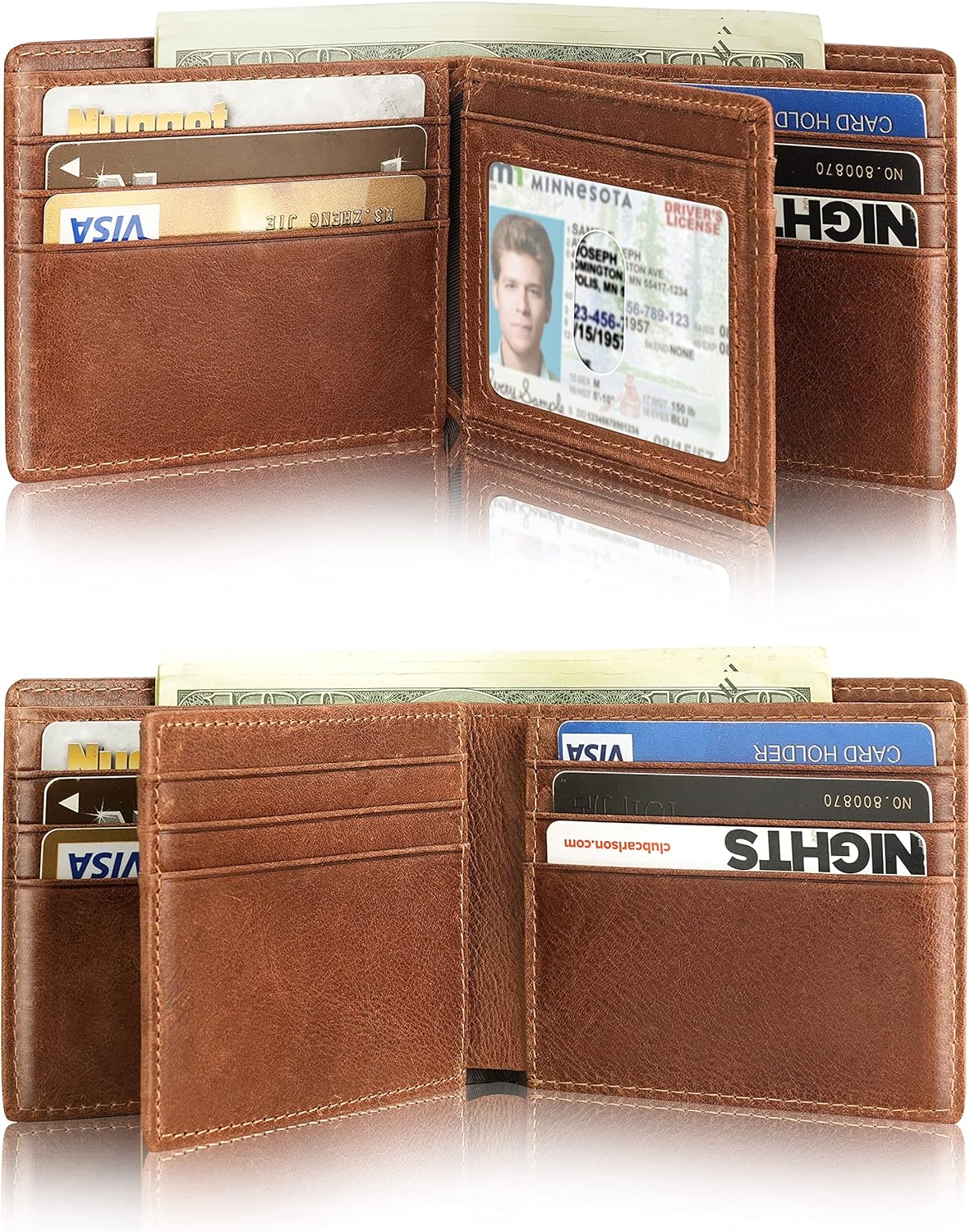 Mens Wallet With AirTag Holder, Bifold Leather RFID Blocking 1-2 ID Windows 12-13 Card Holders, Gift Box and Screen Protector Included, AirTag Not Included
