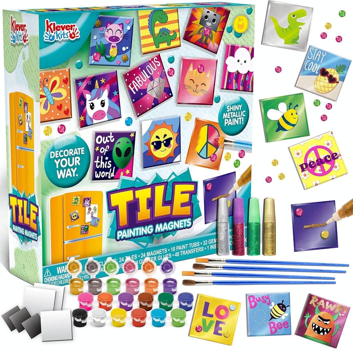 JOYIN 24 Magnetic Mini Tiles Art Kit, Creativity DIY Paint, Arts and Crafts for Kids, DIY Supplies for Party Favors, Family Activity, Birthday Present, Toys Gifts for Boys and Girls