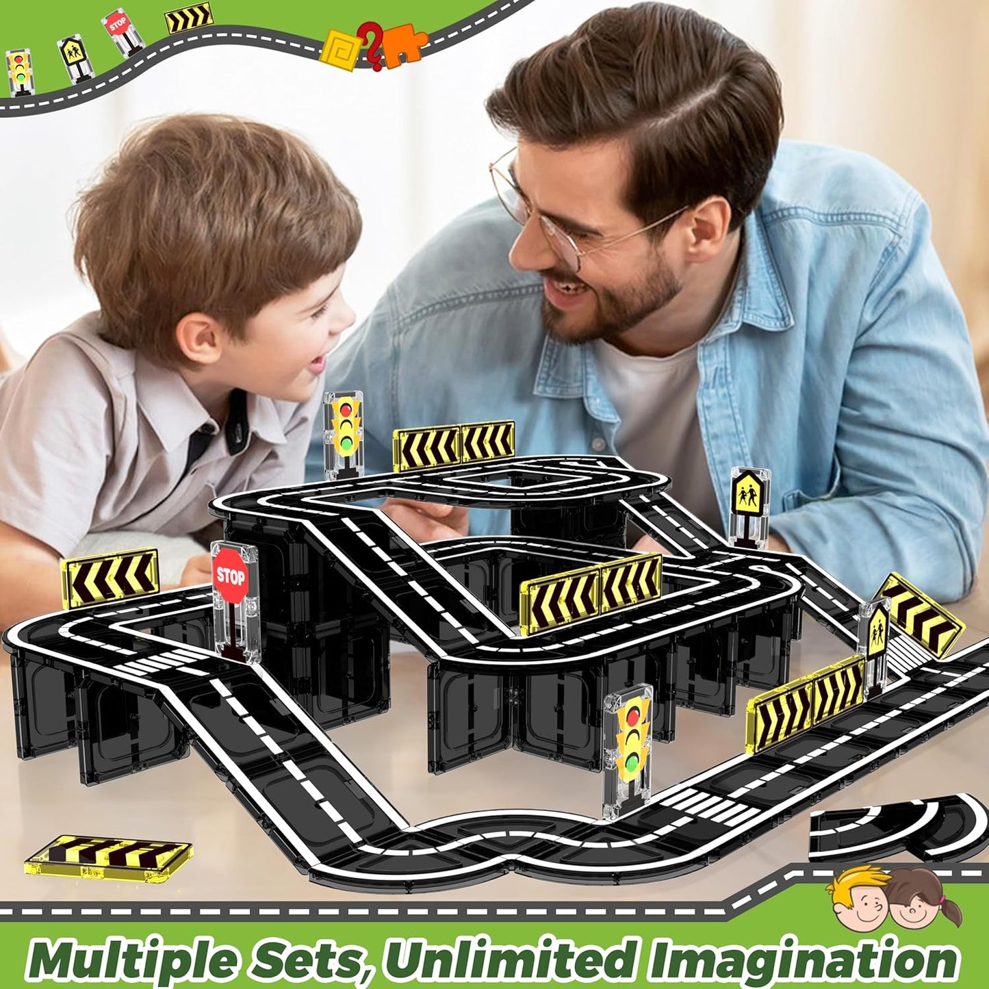 Magnetic Tiles Road Expansion Set, STEM Magnetic Building Blocks for Kids Ages 3-5 4-8 5-7, Preschool Learning Sensory Kids Toys for Toddler Birthday