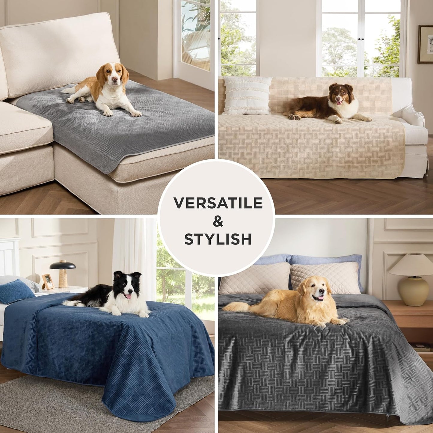 Bedsure Waterproof Bed Cover for Dogs Washable - Waterproof Blanket for Full Bed Couch Sofa Cozy, Lightweight Furniture Protector for Pet Cat Quick Drying, Ash Grey, 82x82IN