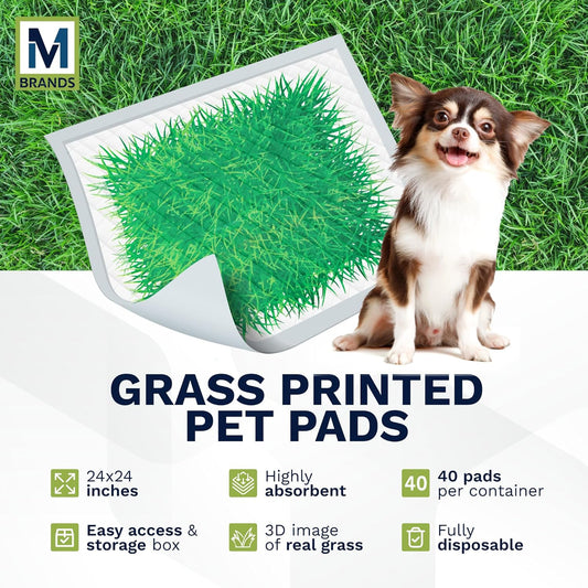 Big Dawg Pet Supplies Absorbent Puppy Pee Pads for Dogs & Cats – 24x24” Disposable Pet Pads – Handy Grab-n-Go Box – Potty Training & Housebreaking Supplies – Color, Grass – 40pc