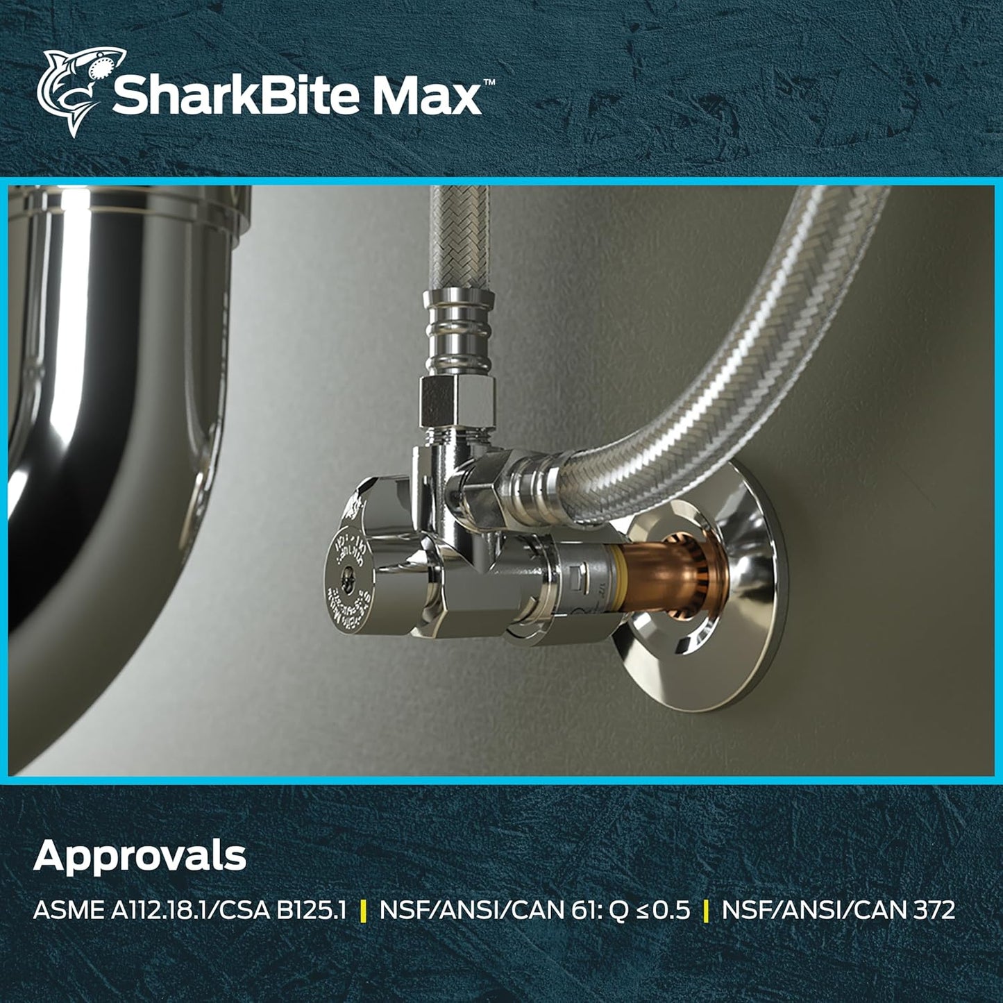 SharkBite Max 1/2 x 1/2 x 3/8 Inch Compression Dual Outlet Angle Stop Valve, Quarter Turn, Push to Connect Brass Plumbing Fitting, PEX Pipe, PE-RT, CPVC, Copper Pipe, UR25558