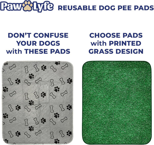 PawLyfe Reusable Pee Pads for Dogs - 2 Pack, 30" x 36" Washable Puppy Pads with Grass Print - Waterproof Dog Training Pee Mats - Non-Slip - Large Pet Pads for Indoors - Quilted Whelping Pads for Home