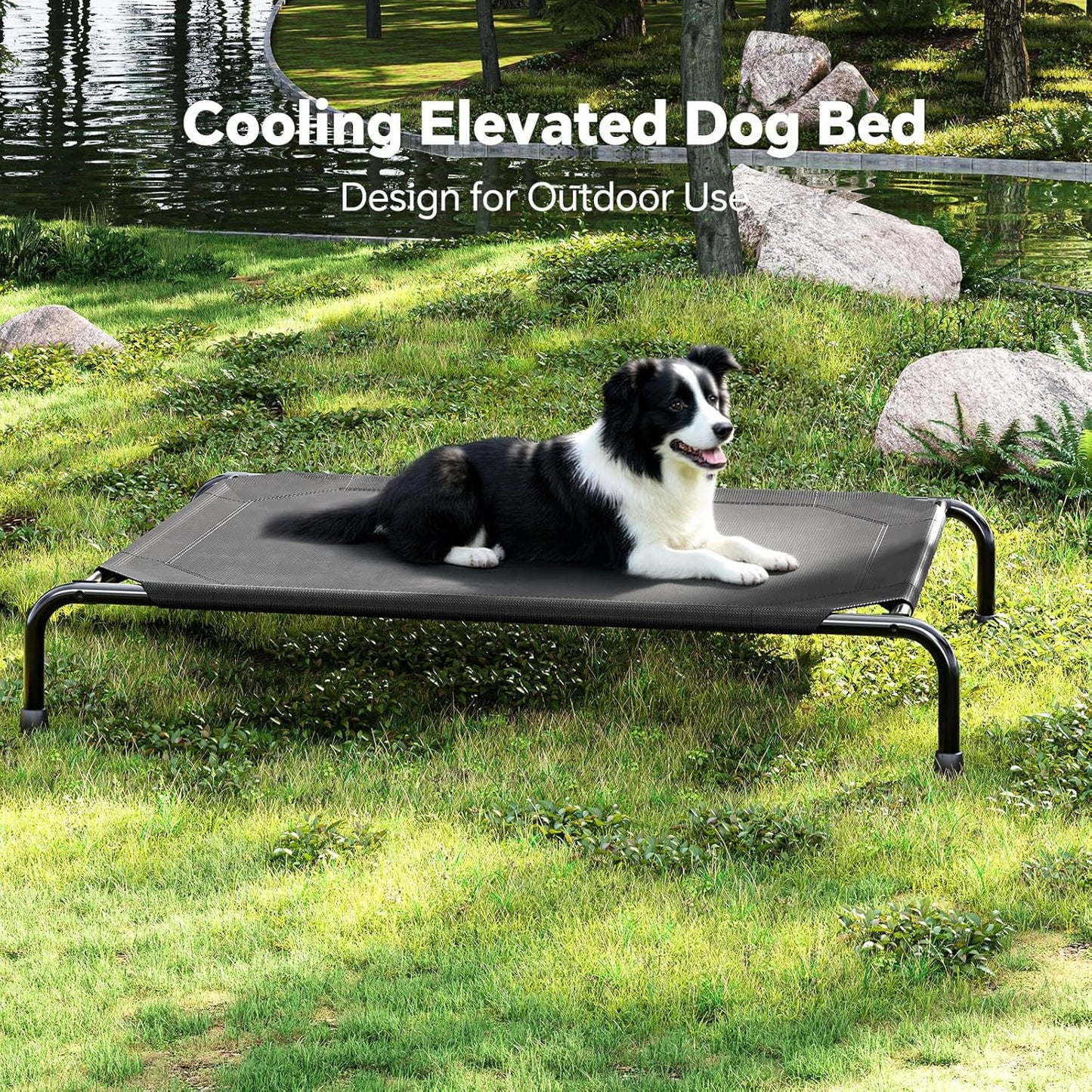 Elevated Dog Bed for Large Dogs, Waterproof XL Pet Cot with Breathable Mesh, Outdoor & Indoor Cooling Dog Bed, Raised Frame for Joint Support, Black