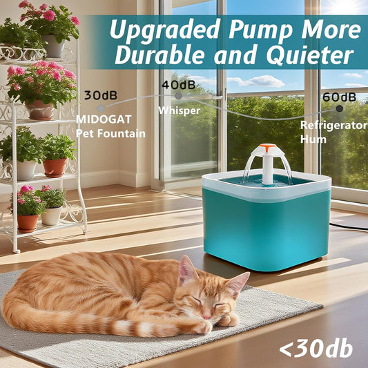Cat Water Fountain Pet Water Fountain with LED Light, 67oz/2.0L Large Capacity, Cat Water Bowl 3 Flowers Designs & Super Silent