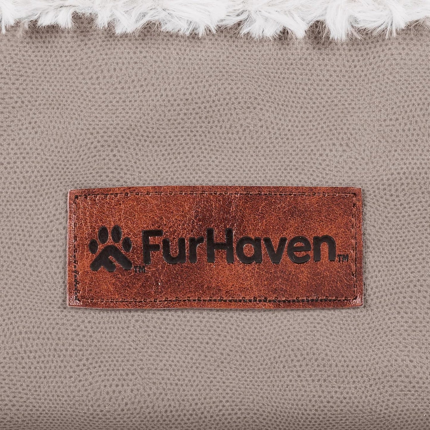 FurHaven Textured Plush & Coated Polyester Solid Core Modern Sofa Pet Bed, Greige, Large