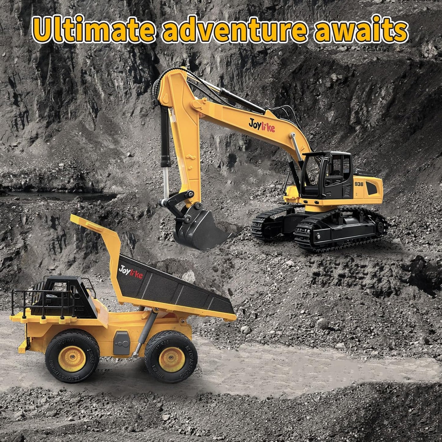 RC Excavator and Dump Truck Toy Set,2.4Ghz Metal Remote Control Construction Vehicle with Light&Sound, Best Christmas Toy for Boys 8+Year Old Kid