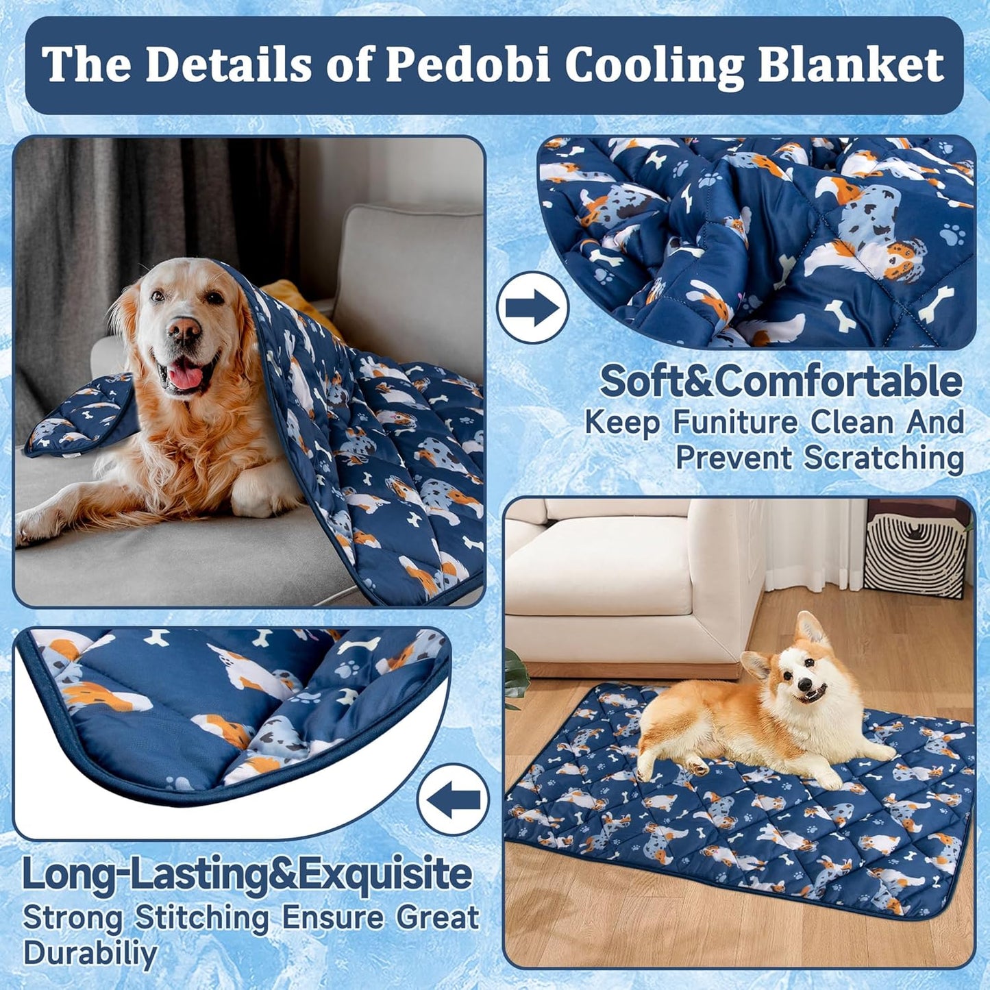 Dog Cooling Mat, Premium Lightweight Pet Cooling Blanket Bed Cover for Dogs, Cat, Puppies | Ice Silk Cool Pad for Dogs Furniture Protector | Machine Washable Pet Blanket, 40''x60''