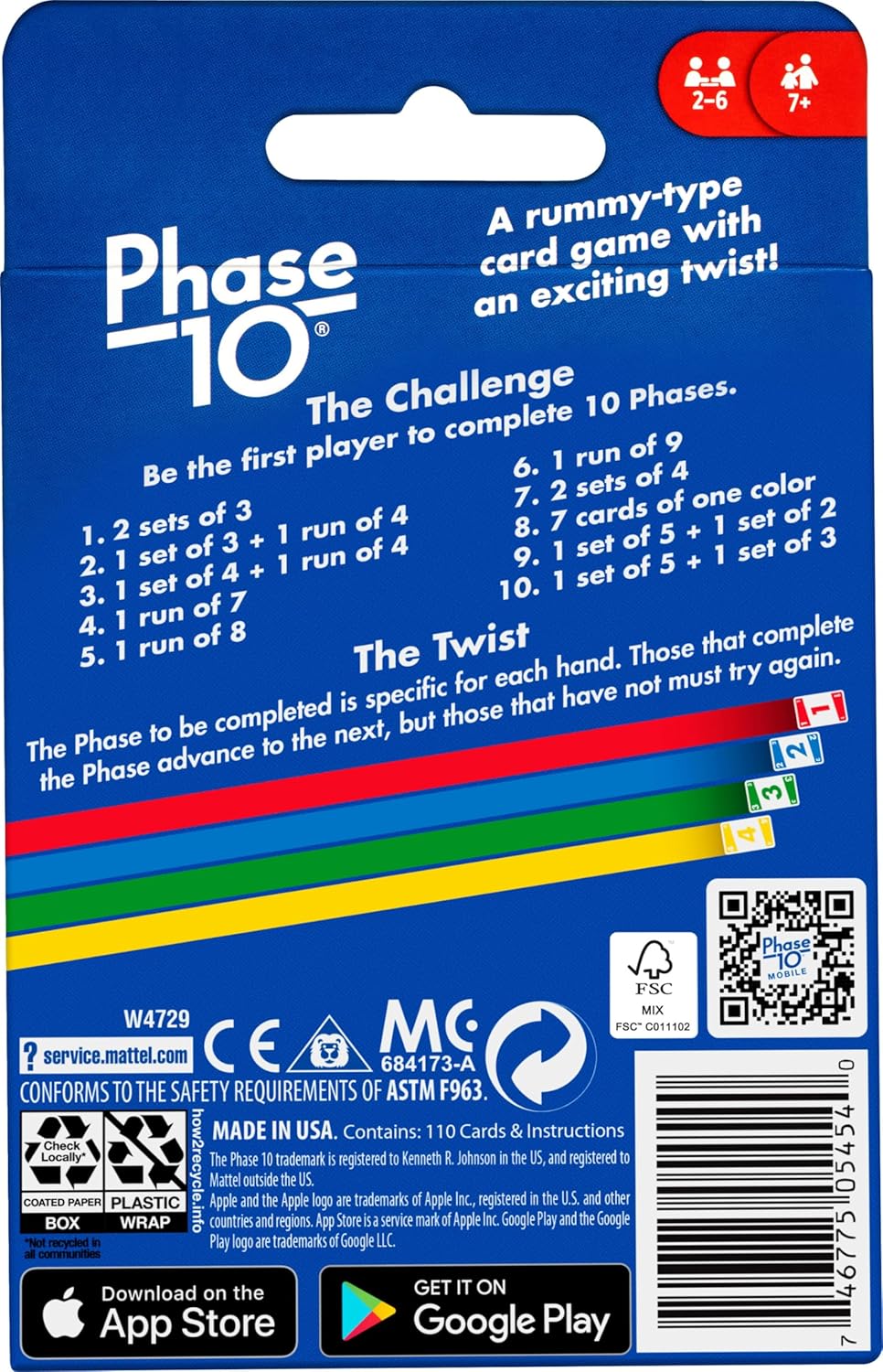 Mattel Games Phase 10 Card Game with 108 Cards, Makes a Great Gift for Kids, Family or Adult Game Night, Ages 7 Years and Older (Amazon Exclusive)