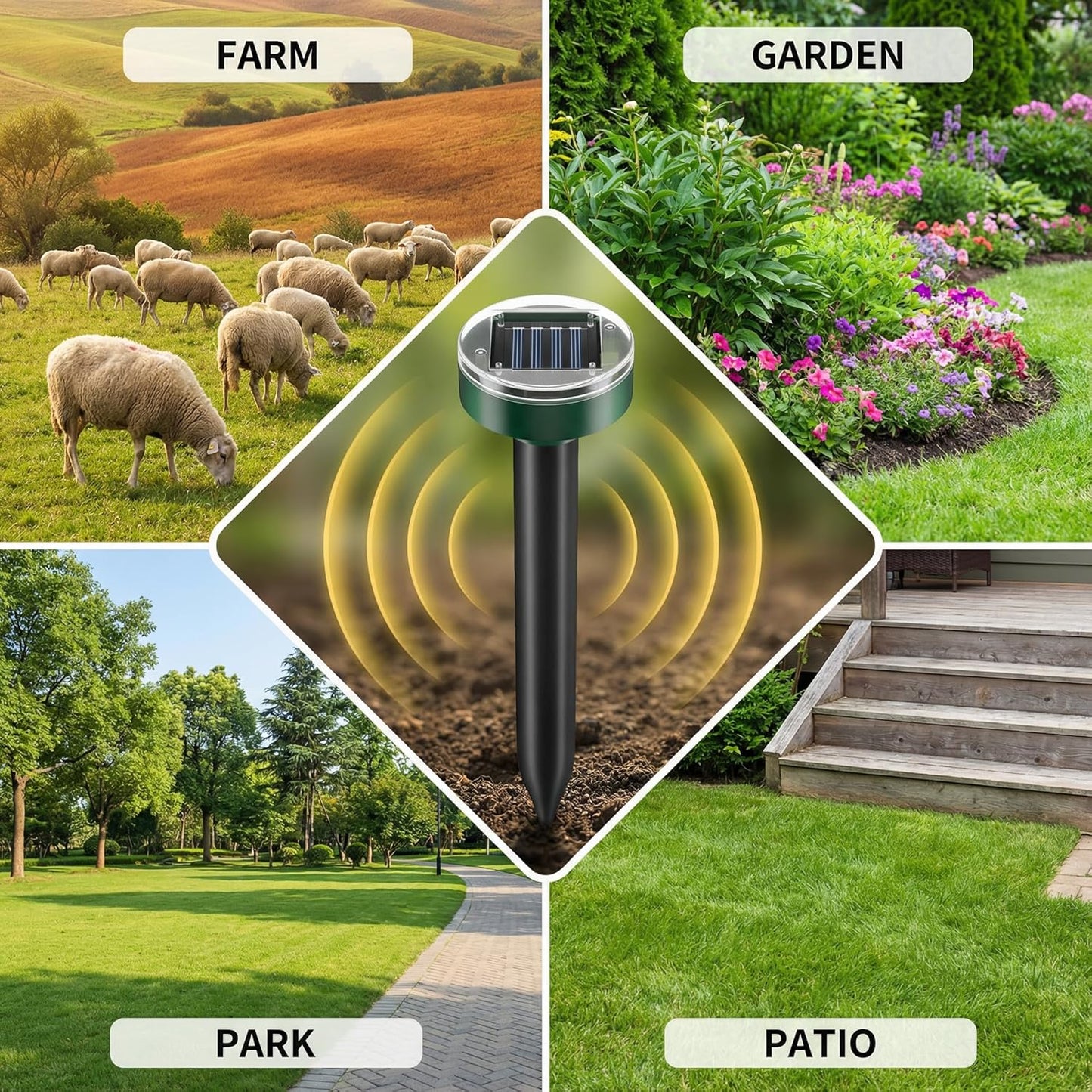 Ultrasonic Solar Mole Repellent - Gopher, Vole & Rodent Repellent for Yard & Garden - Sonic Burrowing Pest Control, Snake & Groundhog Repellent, Pet Friendly, Outdoor Waterproof – 10 Pack, Round