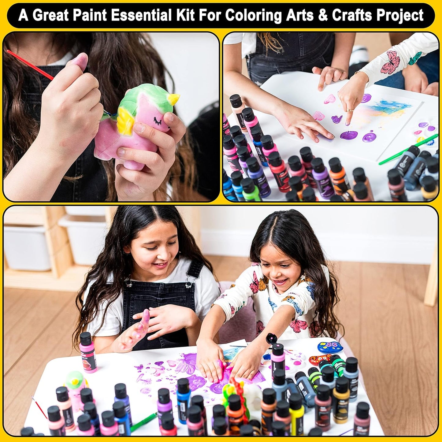 JOYIN Washable Tempera Paint Set for Kids 42PCS, Non Toxic Liquid Paint with 15 Brushes and 4 Palettes - Art Supply for Kids for Arts and Crafts Project, Finger Painting (2 oz Each), Easter Basket Stuffers