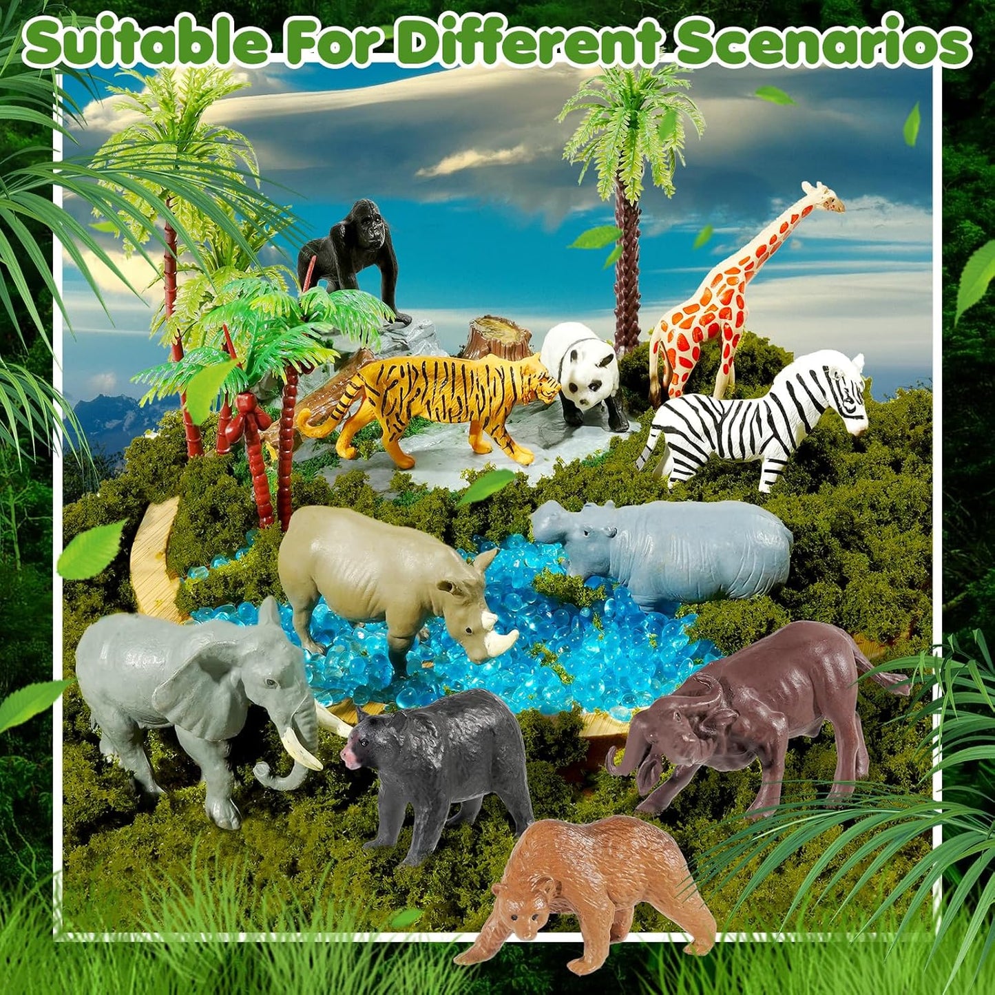Rileryan 20 PCS Wild Jungle Rainforest Animals Diorama Supplies Kit Mini Safari African Animal Diorama Forest Zoo Plastic Animals Figurines Accessories Home Decor