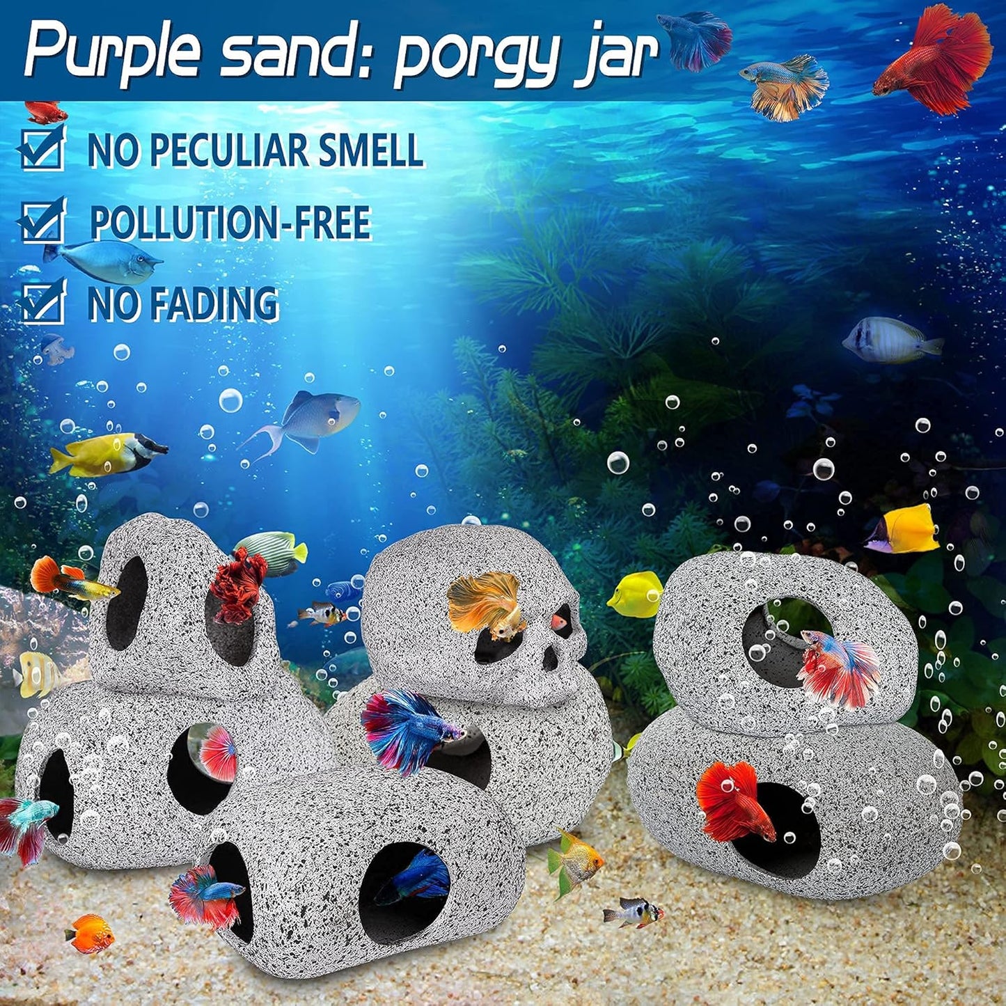 Ameliade Aquarium Decorations Cave Fish Tank Accessories Rock Decor for Shrimp Cichlid Hiding Breeding Small Fish Bowl Hide Decoration Betta Toys Hideout Stones House(Medium)