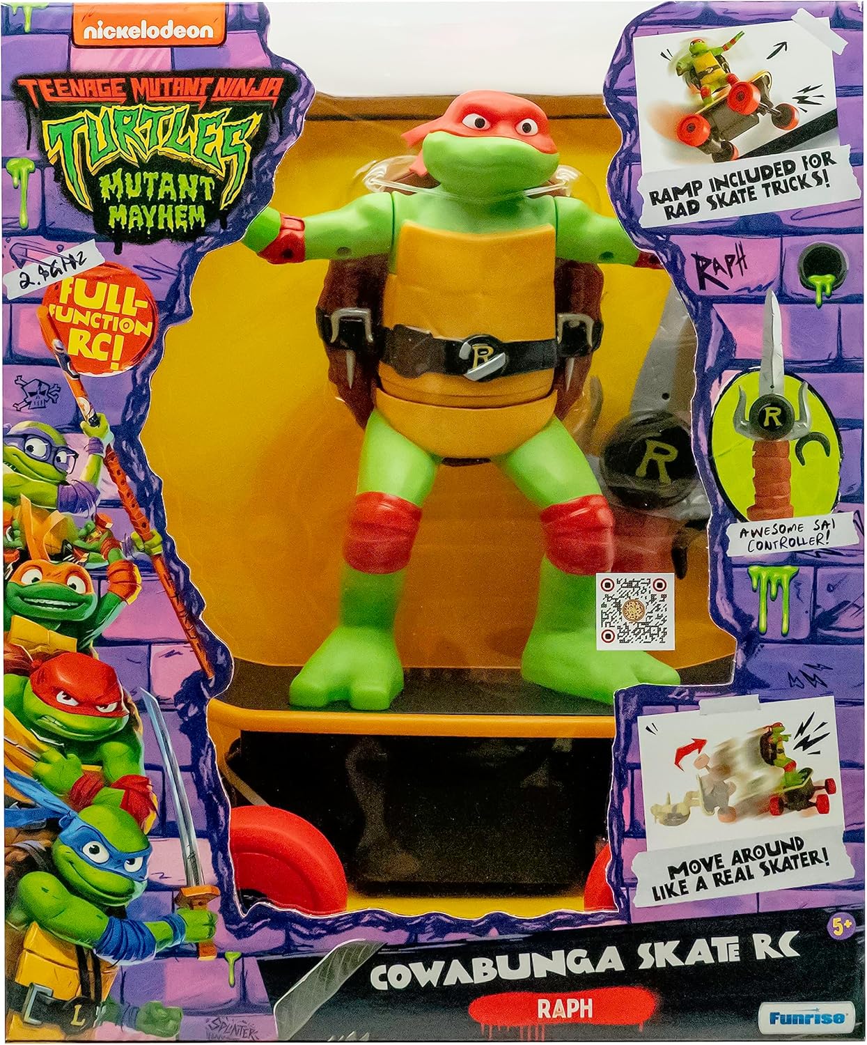 Teenage Mutant Ninja Turtles, Remote Control Skate Toy, Raphael Cowabunga RC Car, imitates Real Skate Tricks, Ages 3+